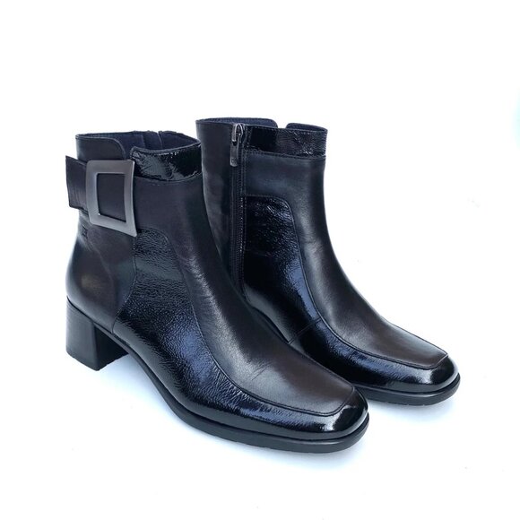 Dorking Heeled Black Ankle Boots with Buckle - Picture 1 of 2